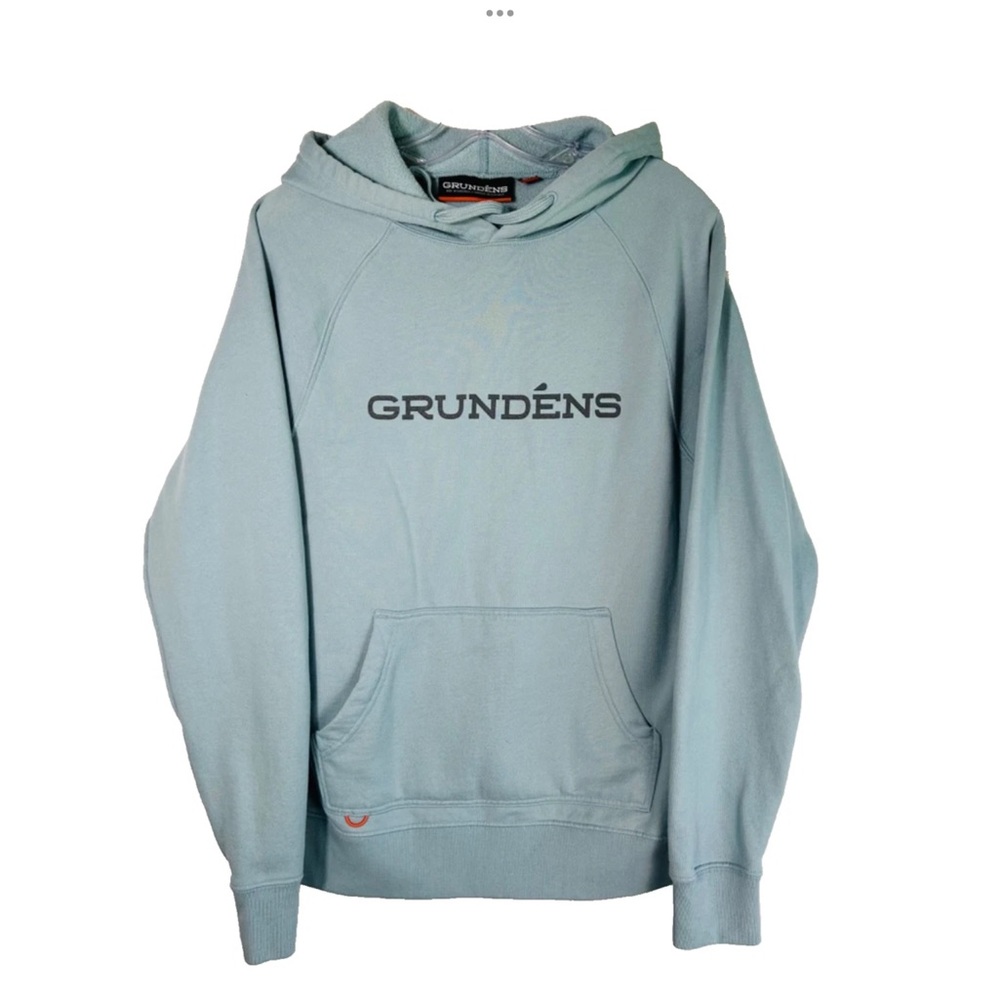 Grundens Fishing Supply Hoodie Mens Medium Teal/Blue Fleece Sweatshirt Pullover